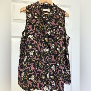 Ann Taylor Loft Floral Sleeveless Top with Front Tie, Size XL